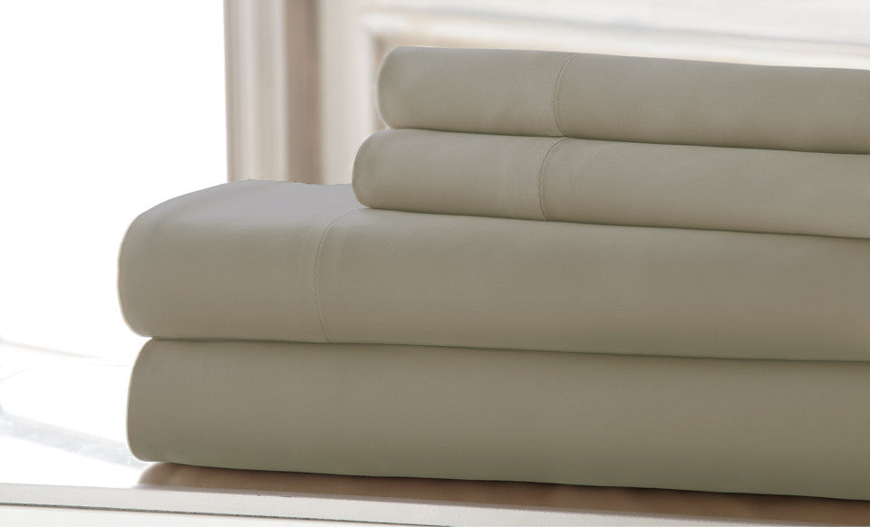 T220 Bamboo rich 4 Piece solid Sheet Set Beige Queen