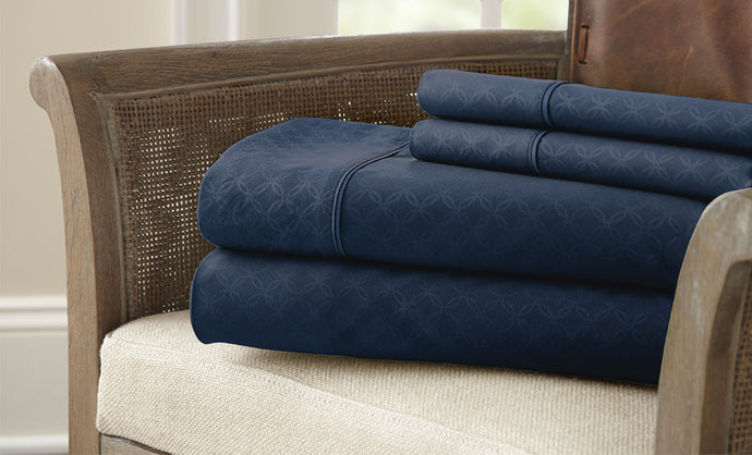 4 Piece Embossed Sheet Set Dylan Navy Queen