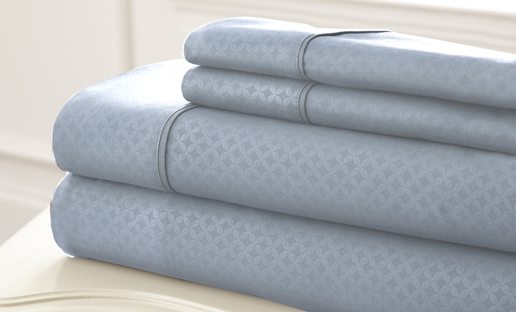 Kensington Hotel Collection 4 Piece Embossed Sheet Set SOHO Light Blue King