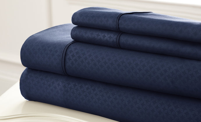 Kensington Hotel Collection 4 Piece Embossed Sheet Set SOHO Navy King
