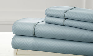 4 Piece Embossed Sheet Set Chevron Light Blue King
