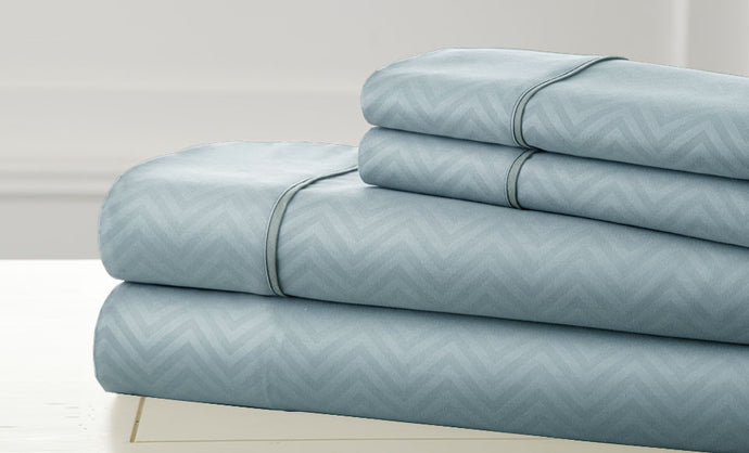 4 Piece Embossed Sheet Set Chevron Light Blue King
