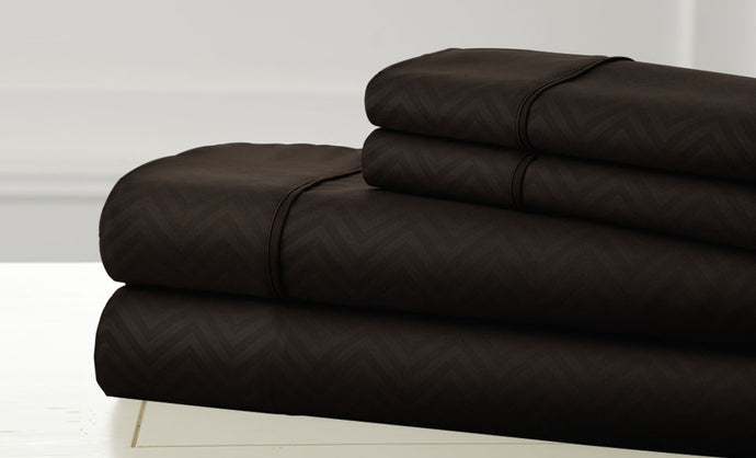 4 Piece Embossed Sheet Set Chevron Chocolate Full