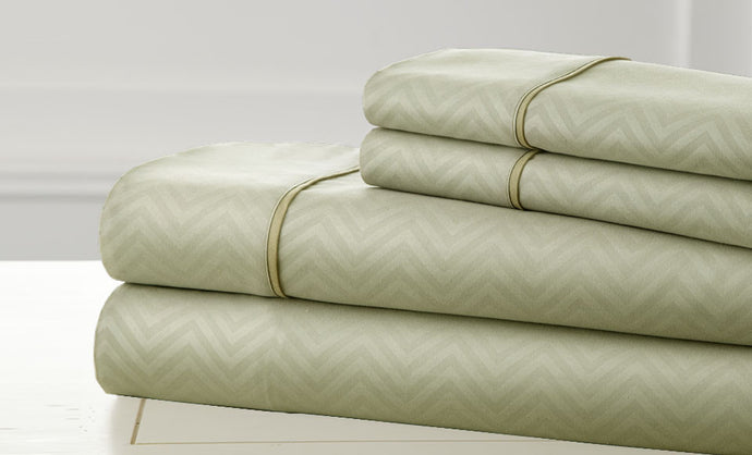 4 Piece Embossed Sheet Set Chevron Champagne King