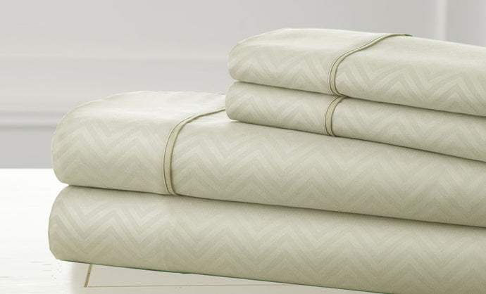 4 Piece Embossed Sheet Set Chevron Ivory Queen