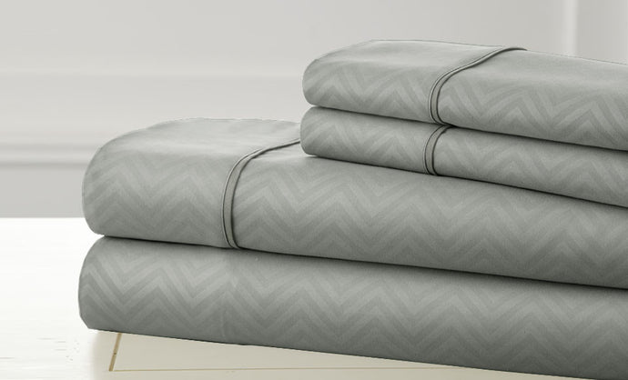 4 Piece Embossed Sheet Set Chevron Platinum Queen