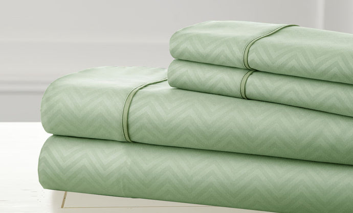 4 Piece Embossed Sheet Set Chevron Sage Queen