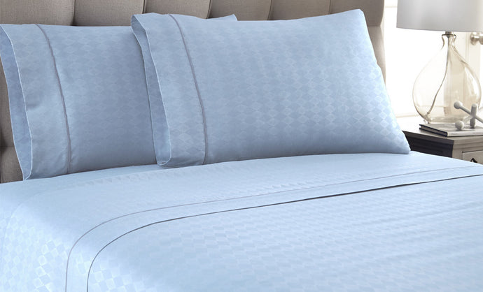 4 Piece Embossed Sheet Set Diamond Light Blue Queen