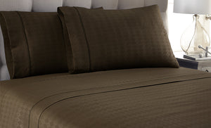 4 Piece Embossed Sheet Set Diamond Chocolate Full