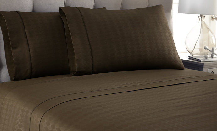 4 Piece Embossed Sheet Set Diamond Chocolate Queen
