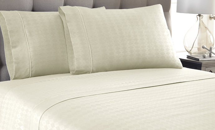 4 Piece Embossed Sheet Set Diamond Ivory Queen