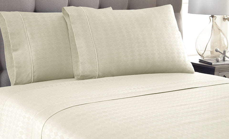 4 Piece Embossed Sheet Set Diamond Ivory Queen