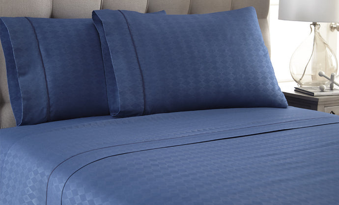 4 Piece Embossed Sheet Set Diamond Navy Queen