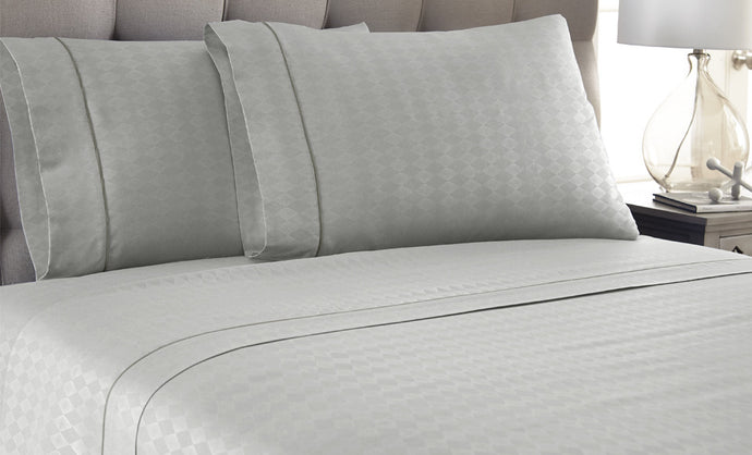 4 Piece Embossed Sheet Set Diamond Platinum Queen