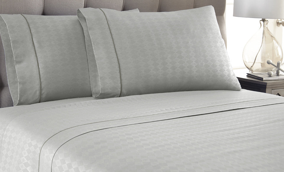 4 Piece Embossed Sheet Set Diamond Platinum Queen