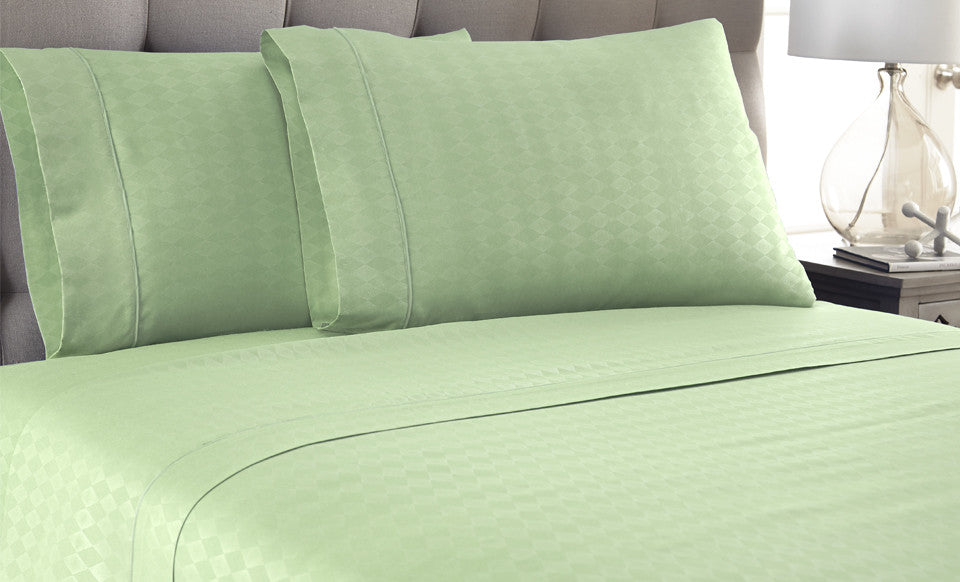 4 Piece Embossed Sheet Set Diamond Sage Queen