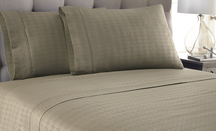 4 Piece Embossed Sheet Set Diamond Taupe King