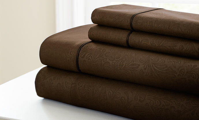 3 Piece Embossed Sheet Set Floral Chocolate Twin