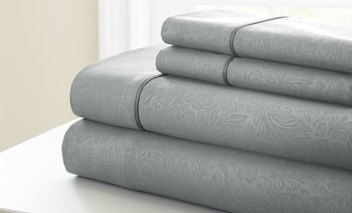 4 Piece Embossed Sheet Set Floral Platinum California King