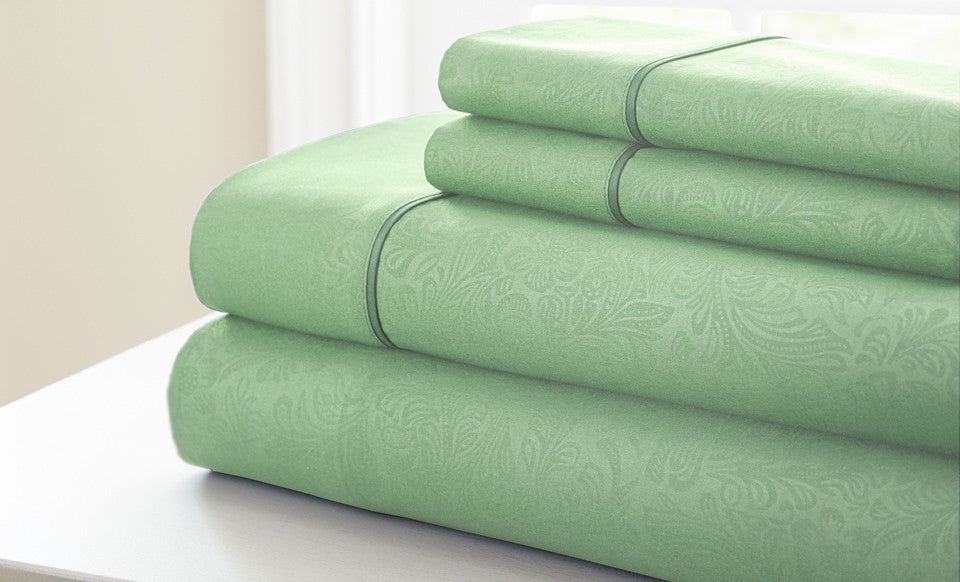 4 Piece Embossed Sheet Set Floral Sage Full
