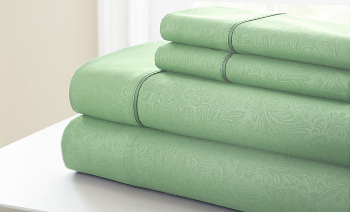 4 Piece Embossed Sheet Set Floral Sage Queen