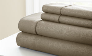 3 Piece Embossed Sheet Set Floral Taupe Twin