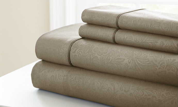 3 Piece Embossed Sheet Set Floral Taupe Twin