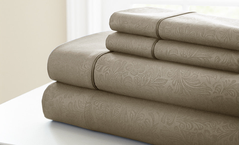 3 Piece Embossed Sheet Set Floral Taupe Twin