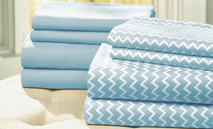 8 Piece Printed/ Solid Sheet Set-Soft Blue-King