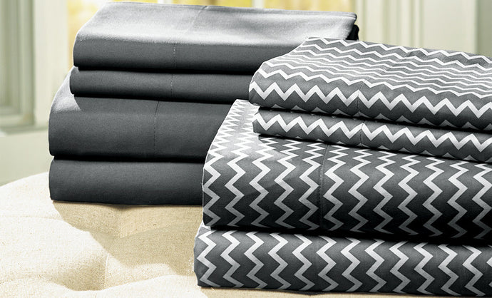 8 Piece Printed/Solid Sheet Set Dk. Grey California King