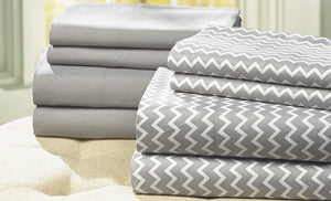 8 Piece Printed/Solid Sheet Set Lt. Grey California King