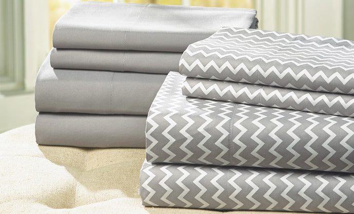 8 Piece Printed/Solid Sheet Set Lt. Grey Queen