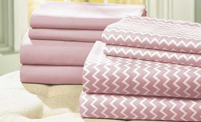 8 Piece Printed-Solid Sheet Set Salmon Queen