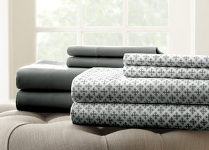 8 Piece Printed/Solid Sheet Set Dark Grey King