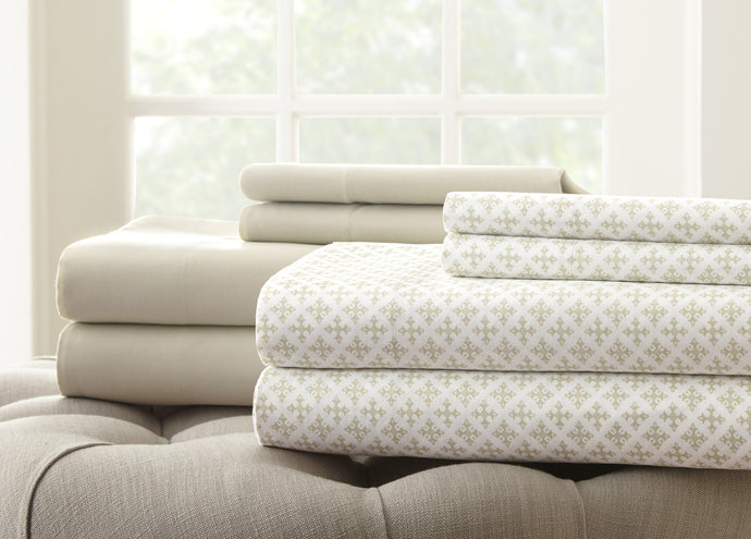 8 Piece Printed/Solid Sheet Set Ivory Queen
