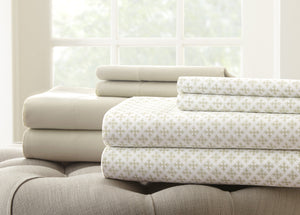 8 Piece Printed/Solid Sheet Set Ivory King