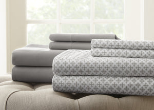 8 Piece Printed/Solid Sheet Set Light Grey California King