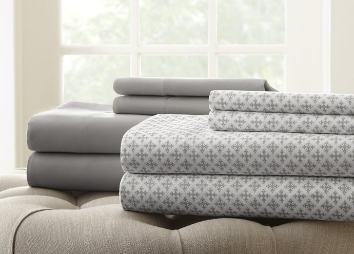 8 Piece Printed/Solid Sheet Set Light Grey California King