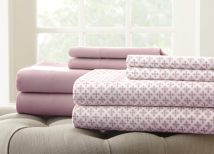 8 Piece Printed/Solid Sheet Set Salmon Queen
