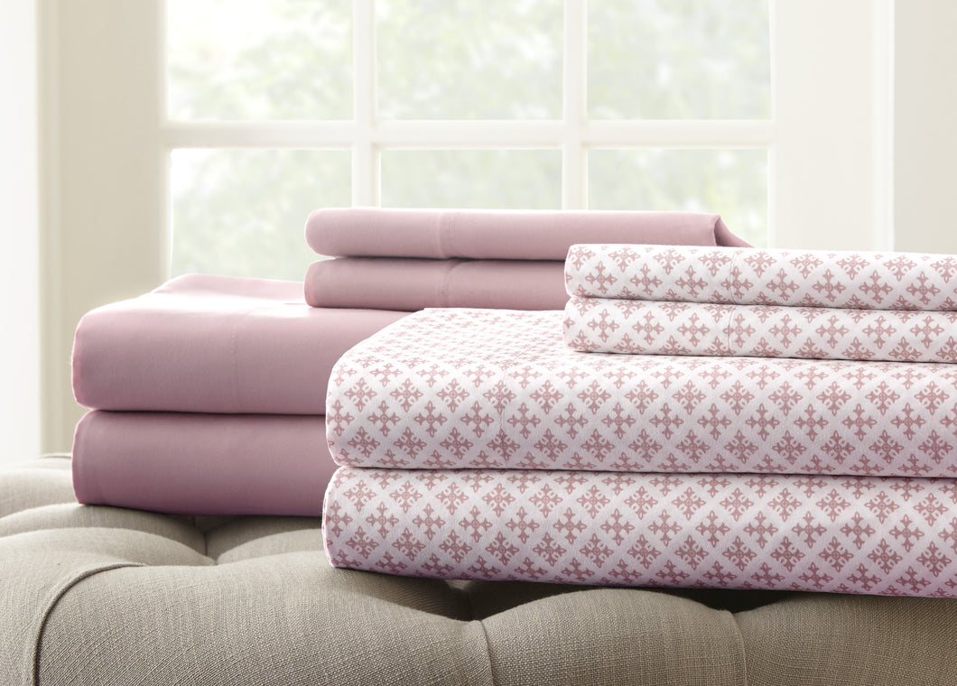 8 Piece Printed/Solid Sheet Set Salmon Queen