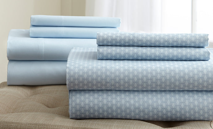 8 Piece Printed/Solid Sheet Set Soft Blue-Queen