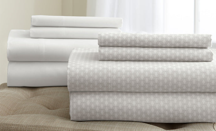 8 Piece Printed/Solid Sheet Set Ivory-King