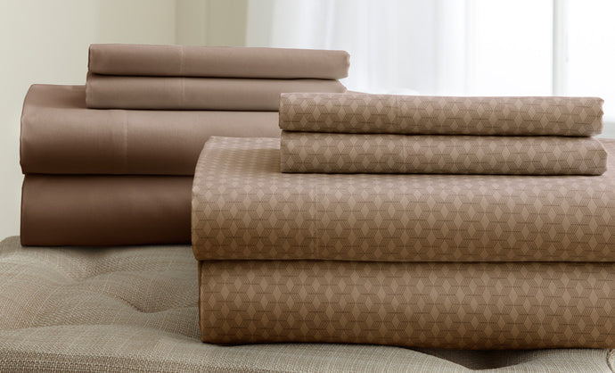 8 Piece Printed/Solid Sheet Set Mocha-Queen