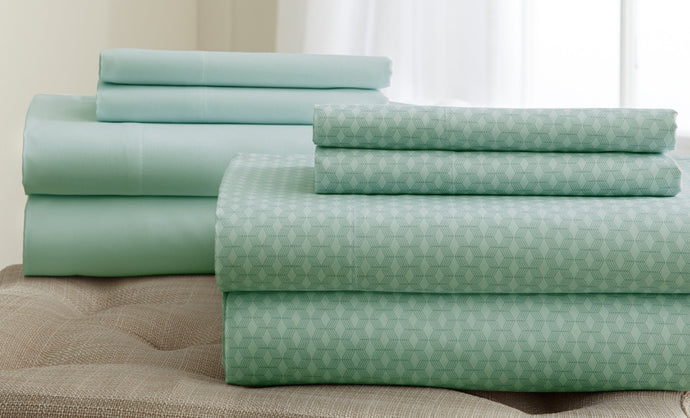 8 Piece Printed/Solid Sheet Set Soft Sage-Queen