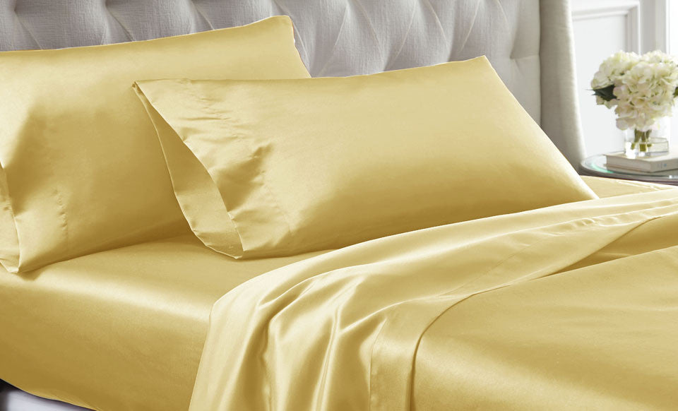 4 Piece solid satin Sheet Set Gold Queen