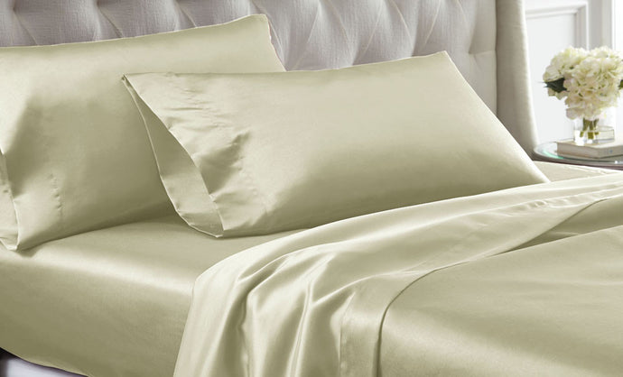 4 Piece solid satin Sheet Set Ivory King