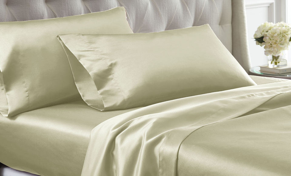 4 Piece solid satin Sheet Set Ivory King