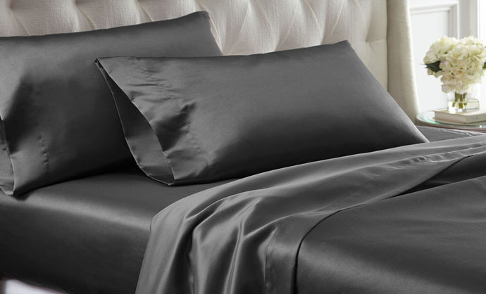 4 Piece solid satin Sheet Set Platinum King