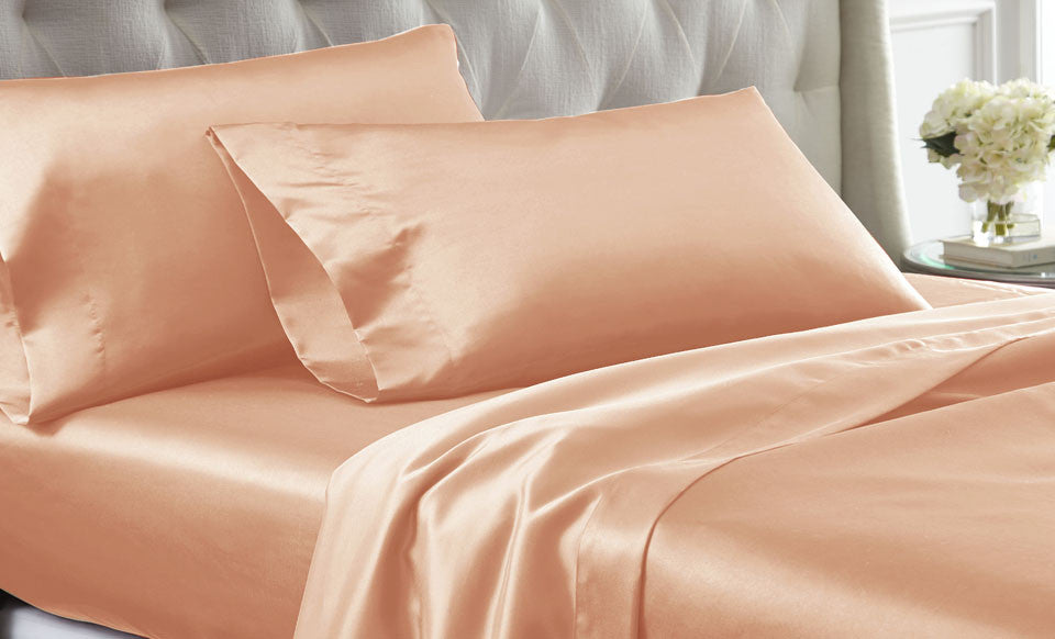 4 Piece solid satin Sheet Set Pink California King