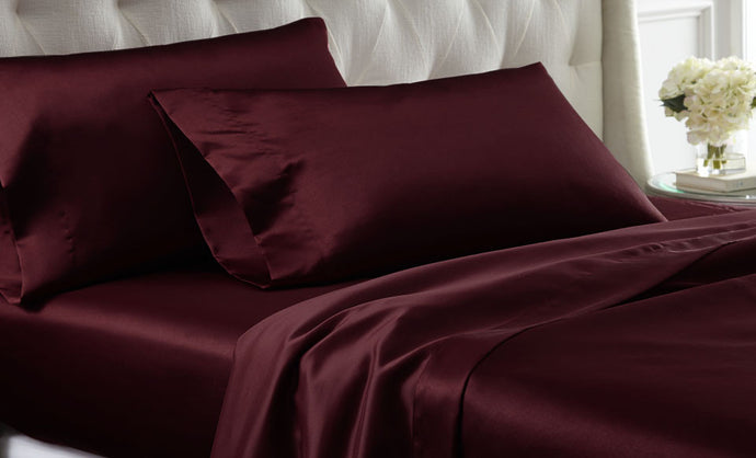 4 Piece solid satin Sheet Set Ruby King